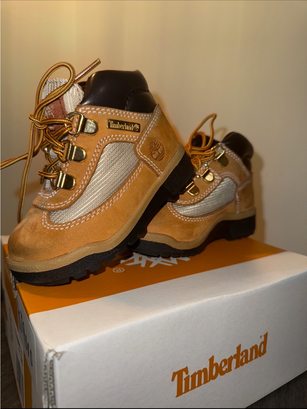 Timberland Kids Tan and Black Hiking Boots 6c